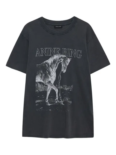 ANINE BING horse graphic round-neck T-shirt Black A0811713
