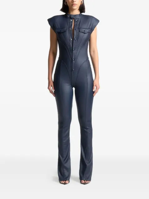 Manière De Voir Annette wax-coated blue jumpsuit Blue WMN3795