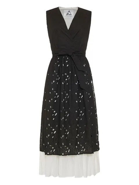 PEARL & CAVIAR broderie tie midi dress Black S25P1207