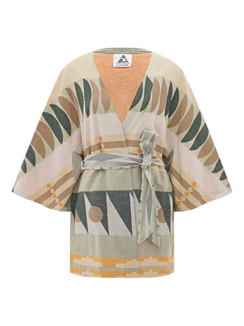 PEARL & CAVIAR Zakar geometric-belted coat Neutrals S25P1168