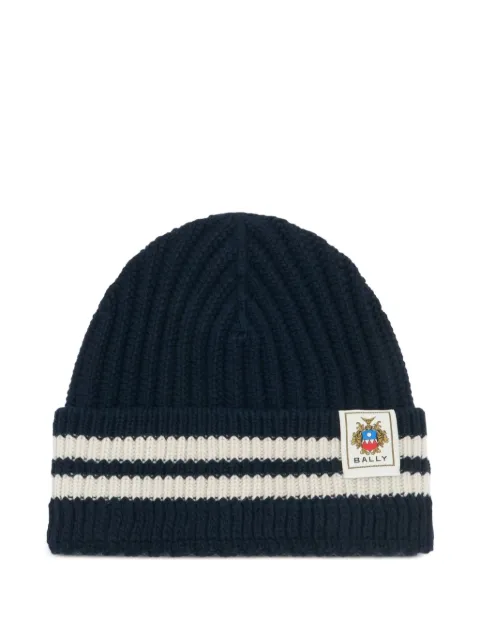 Bally logo-patch striped beanie Blue WHA02DWO039