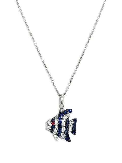Lisa Nik 18K white gold Fish multi-stone necklace Silver FISHCHBSRWD