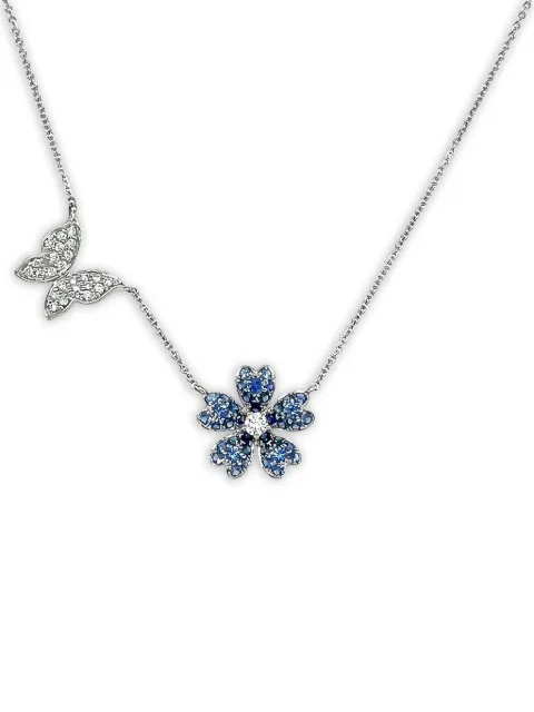 Lisa Nik 18K white gold Flower Butterfly sapphire and diamond necklace Silver BSFLCHWD32X