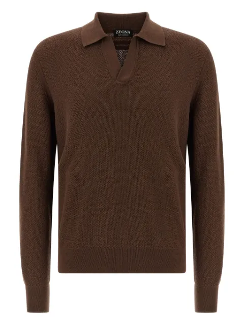Zegna Oasi jacquard V-neck polo shirt Brown UGK93A2131M06001