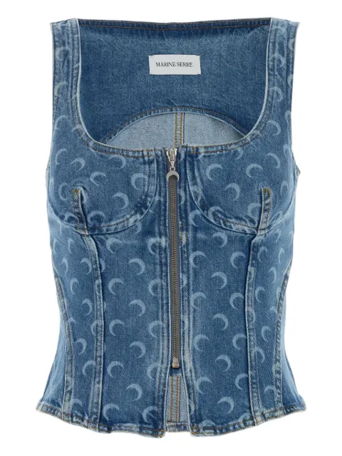 Marine Serre moon-print zip-up blouse Blue WTO408BCDEN0002BL05