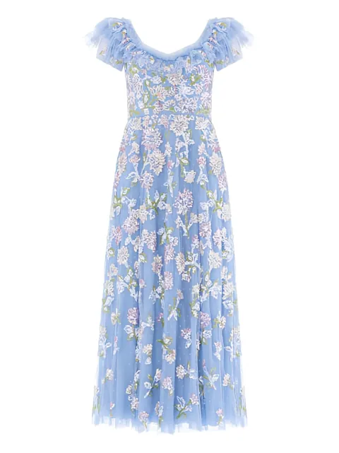 Needle & Thread sequin ruffled midi dress Blue DBSL29RHS25SKY