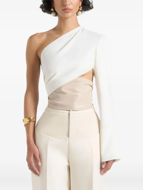 Manière De Voir Coralie one sleeve leather wrap top White WMN23172