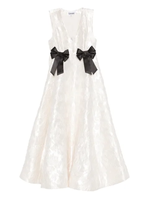 GANNI satin cloque long dress Neutrals A1030151