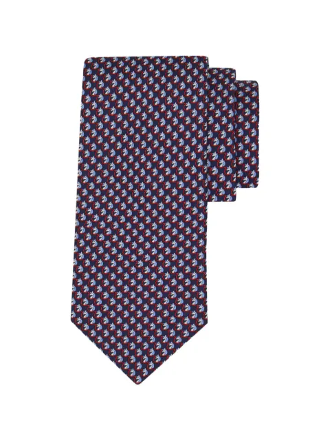 Ferragamo Gancini Pegasus-print tie Blue 789663