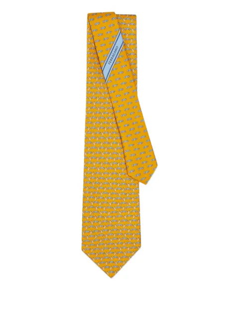 Ferragamo race-print silk tie Yellow 789412