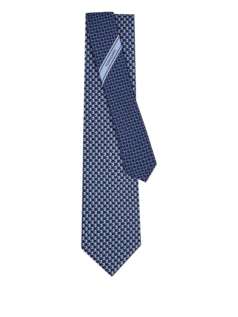 Ferragamo Gancini Pegasus-print tie Blue 789662