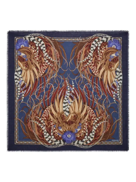 Ferragamo Rooster-print scarf Blue 790817