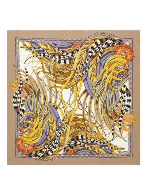 Ferragamo Rooster-print silk scarf Neutrals 791388
