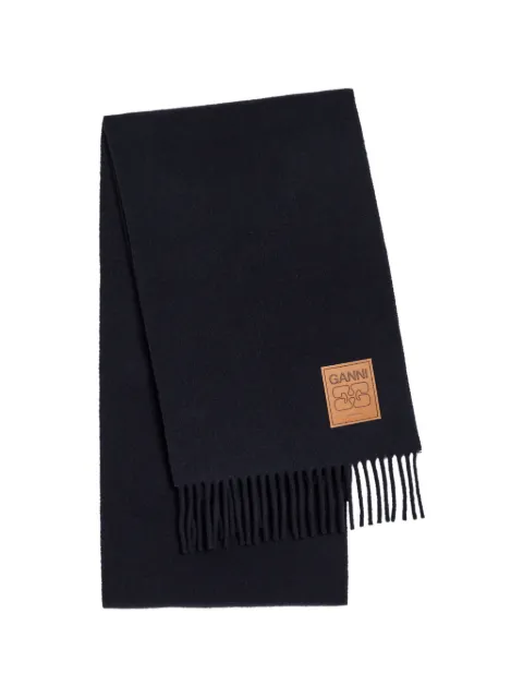 GANNI logo-patch fringed scarf Blue A6931A