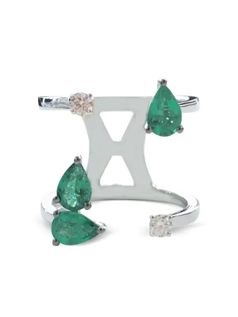 Stefere 18K white gold emerald and diamond ring Silver ER13388