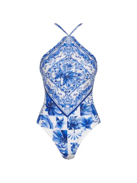 FARM Rio ruffled floral-print swimsuit White 329340