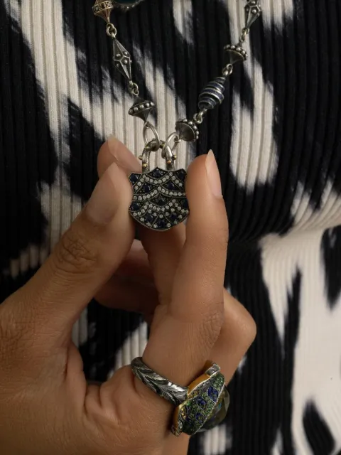 Sevan Bıçakçı embellishment sapphire and diamod padlock pendant Silver P2179