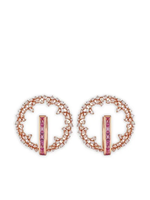 Ananya 18K rose gold diamond and pink sapphire hoop earrings Pink HE47584