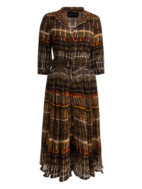 Samantha Sung plaid belted dress Brown ASTERWATERCOLORPLAIDCAMEL
