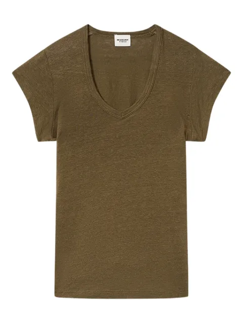 MARANT ÉTOILE Zankou V-neck short-sleeve T-shirt Green TS0014FBB1N17E