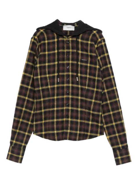 Coperni check-print hooded shirt Brown COPCH70F1014