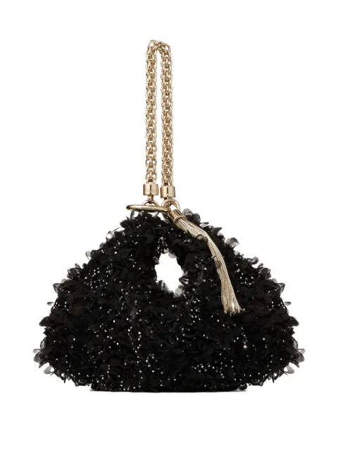 Jimmy Choo Callie crystal floral clutch bag Black CALLIEKMO