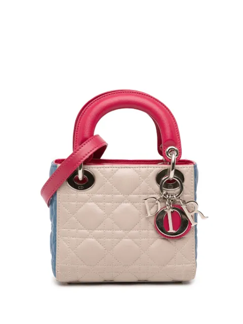 Christian Dior Pre-Owned 2014 Mini Tricolor Lambskin Cannage Lady Dior satchel Brown 3QTS1RIL6IZT8ZOP