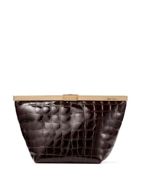Jimmy Choo Ganache crocodile-effect chain clutch bag Brown GANACHECBH