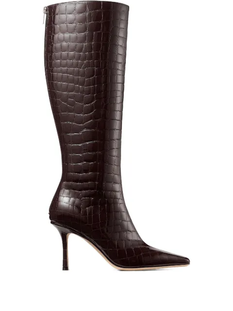 Jimmy Choo Agathe 85 croc-embossed knee boots Brown AGATHEKB85CBH
