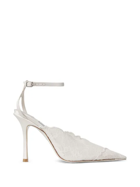 Jimmy Choo Faiz 100 ankle-strap lace pumps White FAIZ100HBV