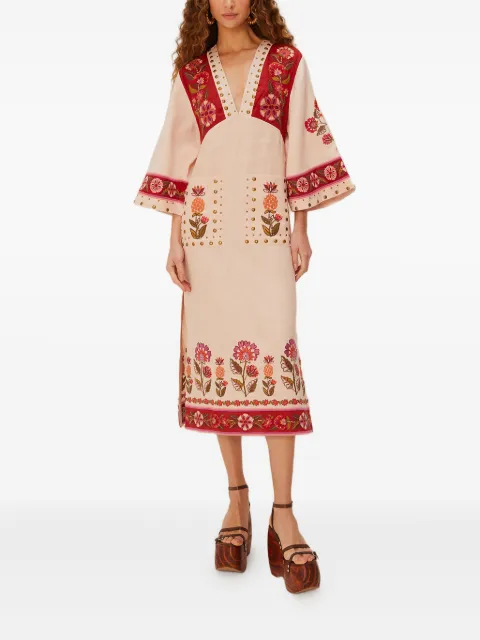 FARM Rio floral-embroidered studded maxi dress Neutrals 335898