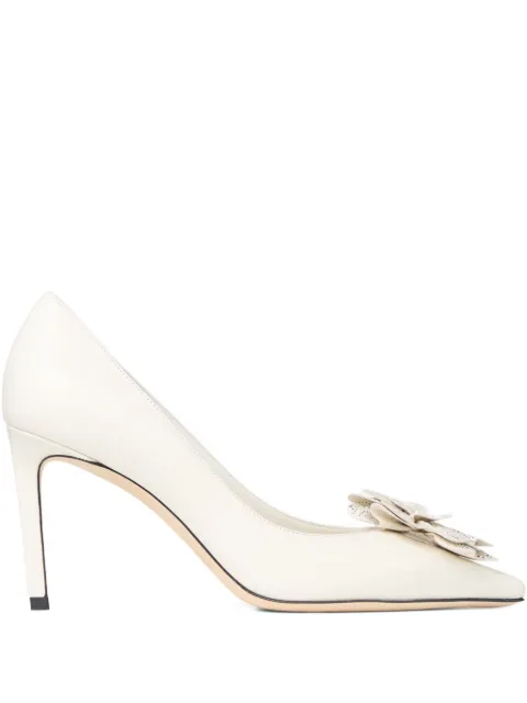 Jimmy Choo Bomba Mimi 85mm flower-appliqué pumps Neutrals MIMMIPUMP85GVJ