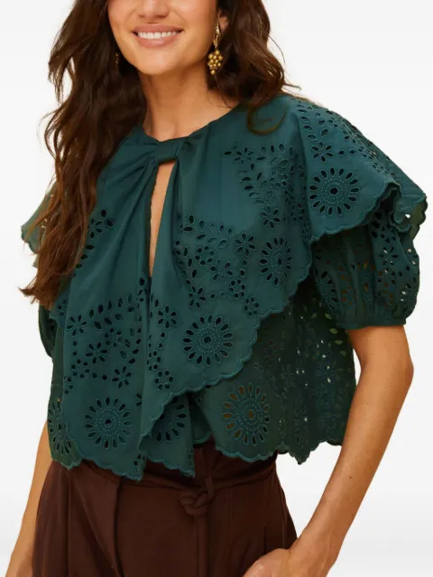 FARM Rio cut-out ruffled blouse Green 335873