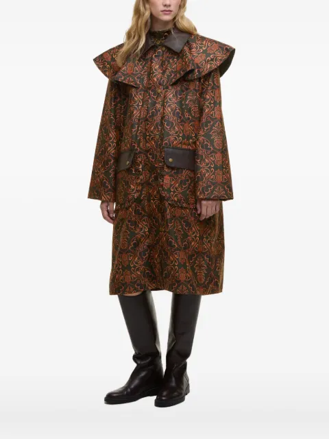 FARM Rio Luana ruffled-collar patterned coat Green 340099