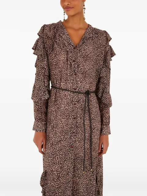 FARM Rio ruffled leopard-pattern midi dress Pink 339795