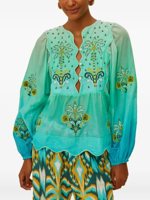 FARM Rio Palm Tree embroidered top Green 336569