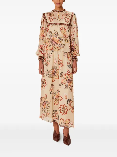 FARM Rio floral-print ruffled midi skirt Neutrals 342193
