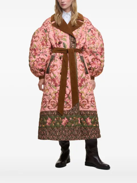 FARM Rio x Barbour Cami floral quilted belted coat Pink 340103