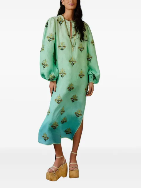 FARM Rio long-sleeves midi dress Green 336573