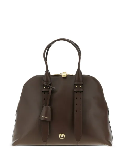 PINKO Escape love birds logo leather bowling maxi tote bag Brown 105172A0QOL74V