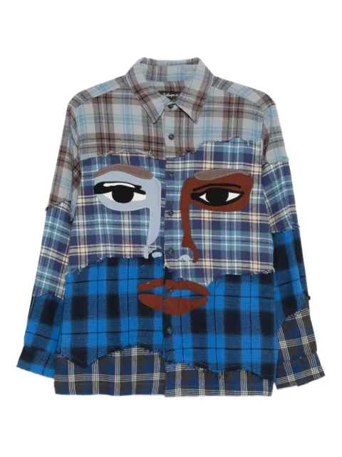 KidSuper face-appliqué patchwork shirt Blue AW25LTP05