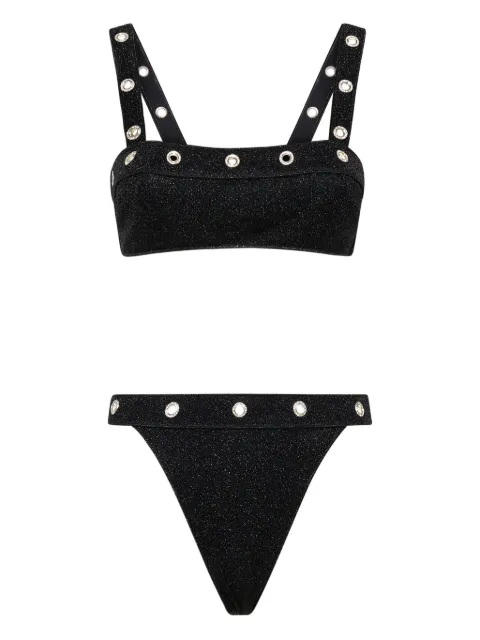 Oséree Lumière crystal-studs bikini Black OBS261