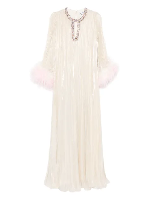 Self-Portrait feather-embellished maxi dress Neutrals RS26507XCH