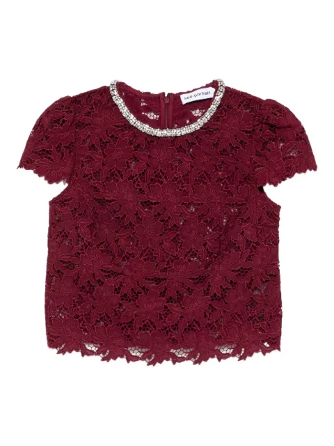 Self-Portrait lace crystal-trim blouse Red RS26171TABU
