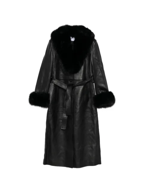 Self-Portrait faux fur-collared belted coat Black RS26058CTB