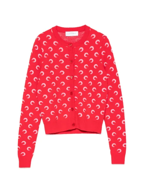 Marine Serre Moon jacquard bouclette LS cardigan organic cotton Red WTK011ACKNI0544RD13