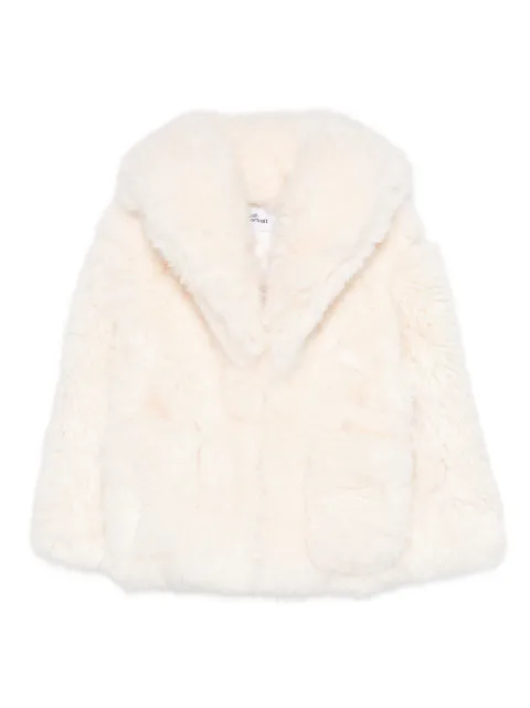 Self-Portrait wide-lapel faux-fur coat White RS26060CTAW