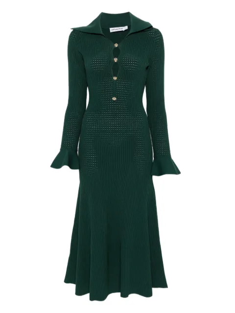 Self-Portrait collared knitted midi dress Green RS26138MAG