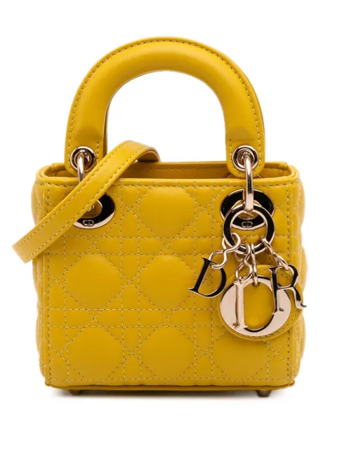 Christian Dior Pre-Owned 2022 Micro Lambskin Cannage Lady Dior satchel Yellow BBSD5FNB6QAU1L89