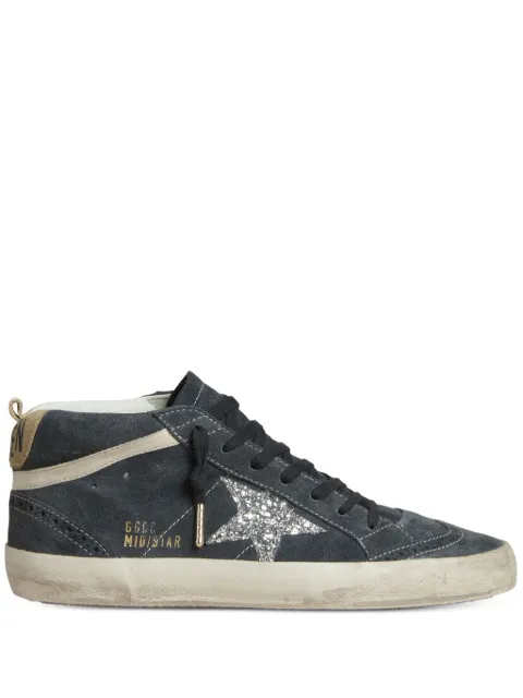 Golden Goose Mid Star in petrol-blue suede with silver glitter star and cotton flash sneakers Blue GWF00122F007917